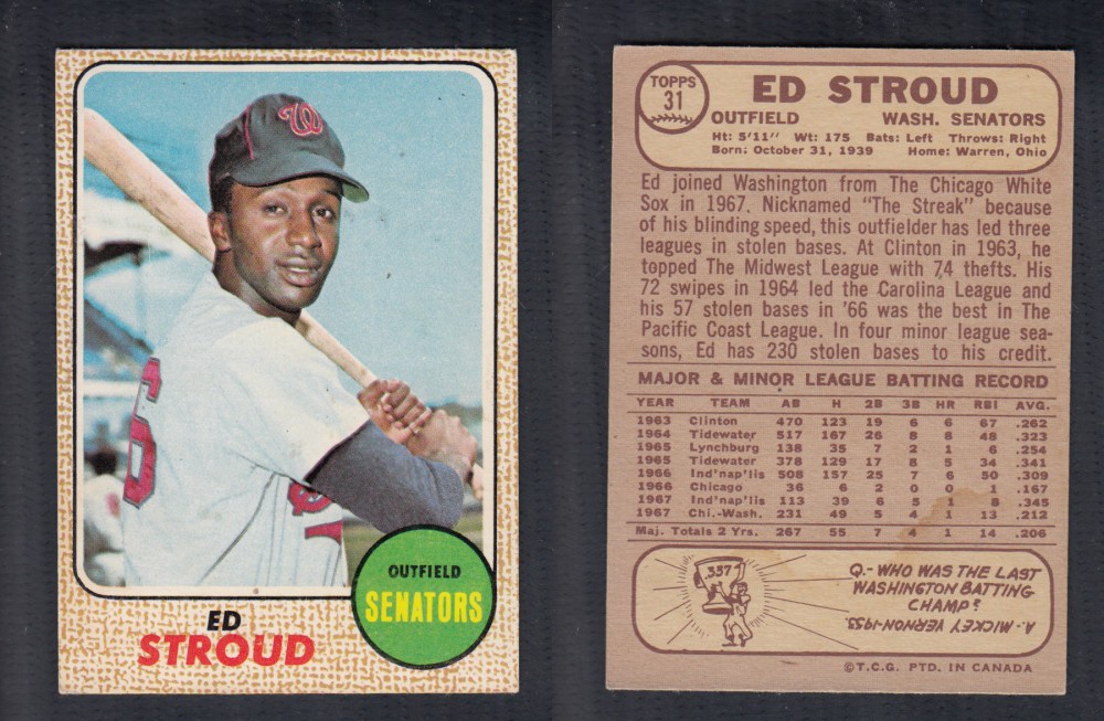 1968 O-PEE-CHEE BASEBALL CARD #31 E. STROUD photo