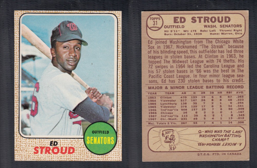 1968 O-PEE-CHEE BASEBALL CARD #31 E. STROUD photo 1968 O-PEE-CHEE BASEBALL CARD #31 E. STROUD photo