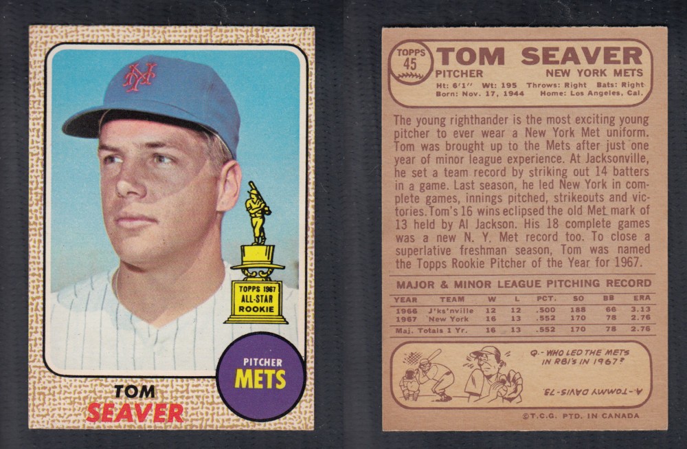 1968 O-PEE-CHEE BASEBALL CARD #45 T. SEAVER photo 1968 O-PEE-CHEE BASEBALL CARD #45 T. SEAVER photo