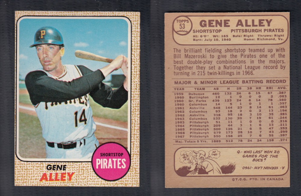 1968 O-PEE-CHEE BASEBALL CARD #53 G. ALLEY photo 1968 O-PEE-CHEE BASEBALL CARD #53 G. ALLEY photo