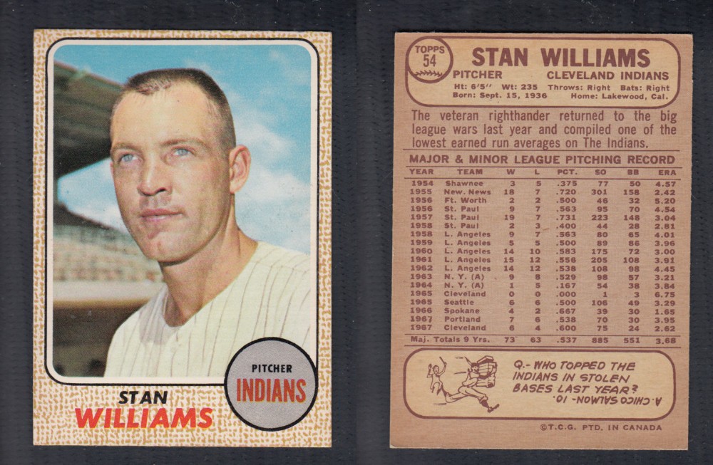 1968 O-PEE-CHEE BASEBALL CARD #54 S. WILLIAMS photo 1968 O-PEE-CHEE BASEBALL CARD #54 S. WILLIAMS photo