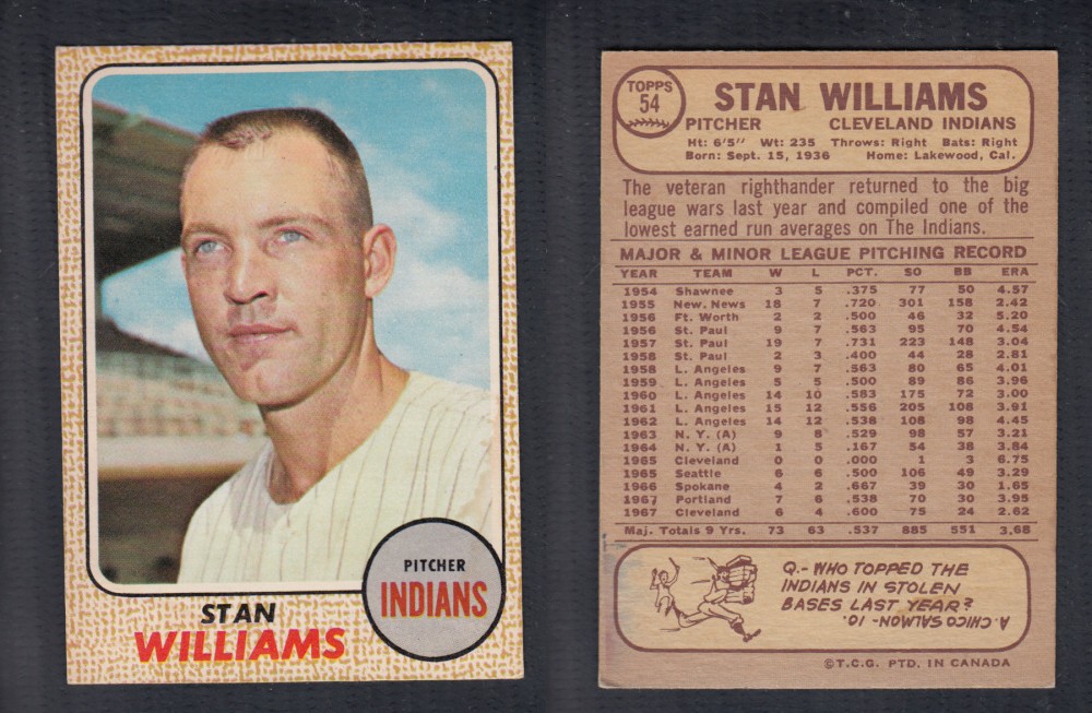 1968 O-PEE-CHEE BASEBALL CARD #54 S. WILLIAMS photo 1968 O-PEE-CHEE BASEBALL CARD #54 S. WILLIAMS photo