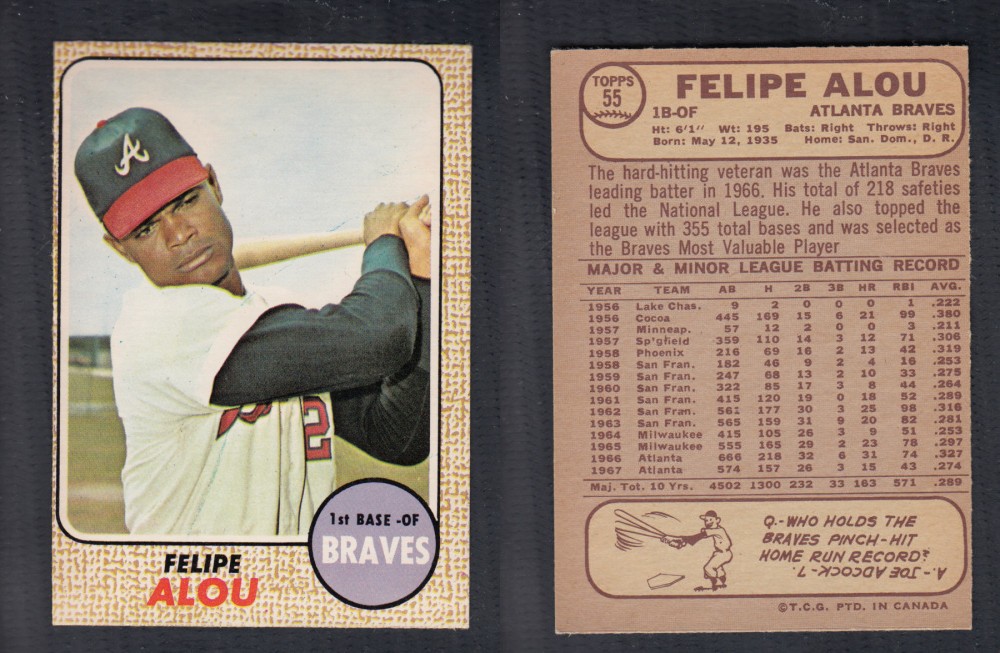 1968 O-PEE-CHEE BASEBALL CARD #55 F. ALOU photo 1968 O-PEE-CHEE BASEBALL CARD #55 F. ALOU photo