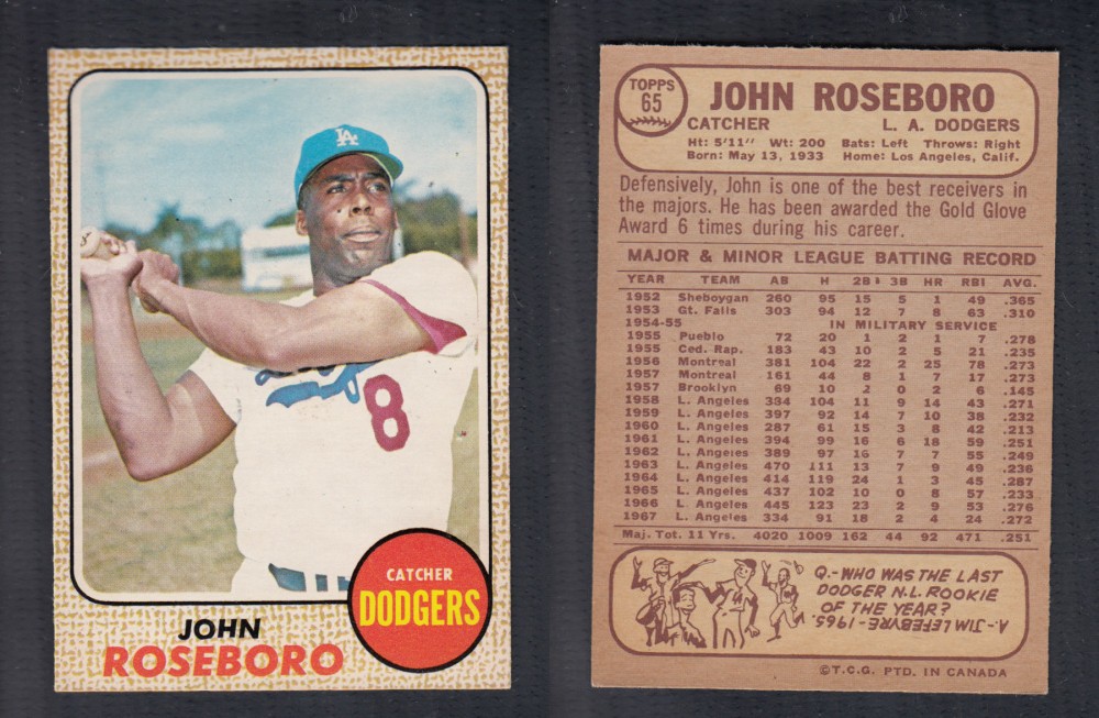 1968 O-PEE-CHEE BASEBALL CARD #65 J. ROSEBORO photo 1968 O-PEE-CHEE BASEBALL CARD #65 J. ROSEBORO photo