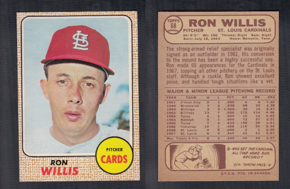 1968 O-PEE-CHEE BASEBALL CARD #68 R. WILLIS photo 1968 O-PEE-CHEE BASEBALL CARD #68 R. WILLIS photo