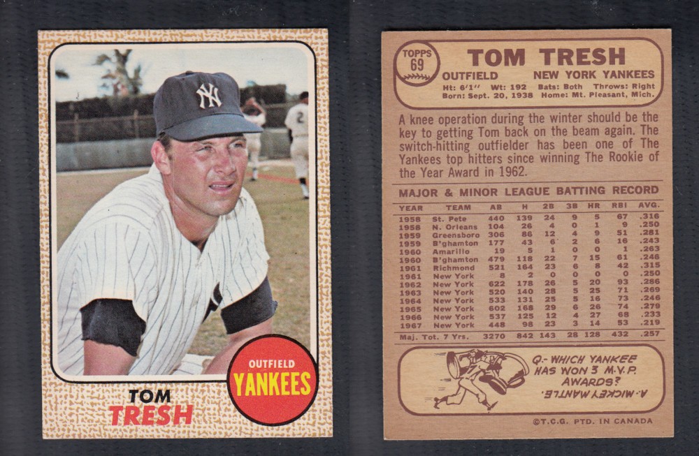 1968 O-PEE-CHEE BASEBALL CARD #69 T. TRESH photo 1968 O-PEE-CHEE BASEBALL CARD #69 T. TRESH photo