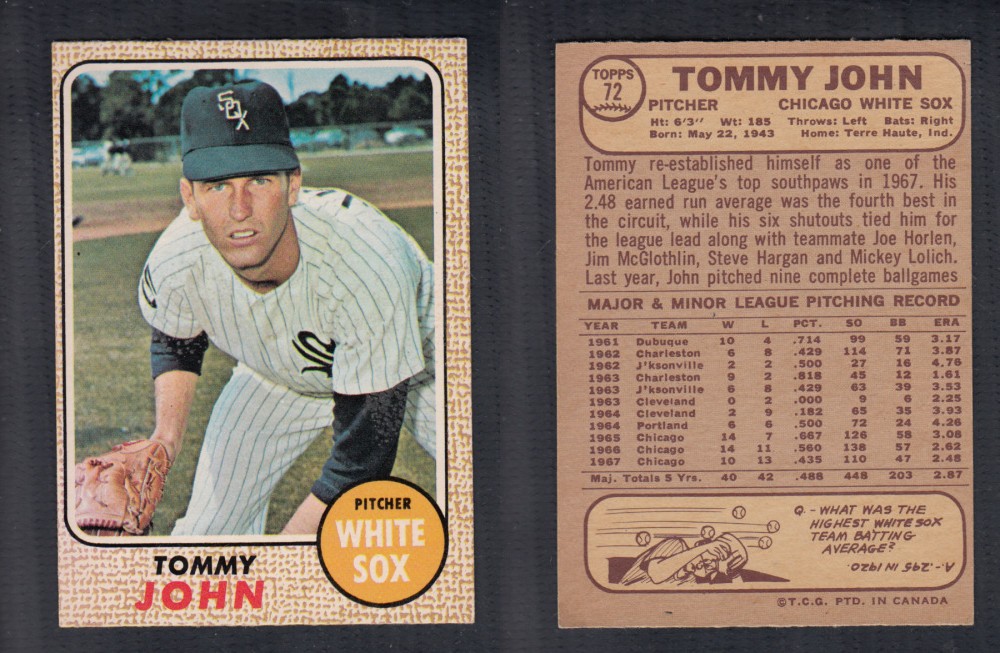 1968 O-PEE-CHEE BASEBALL CARD #72 T. JOHN photo 1968 O-PEE-CHEE BASEBALL CARD #72 T. JOHN photo