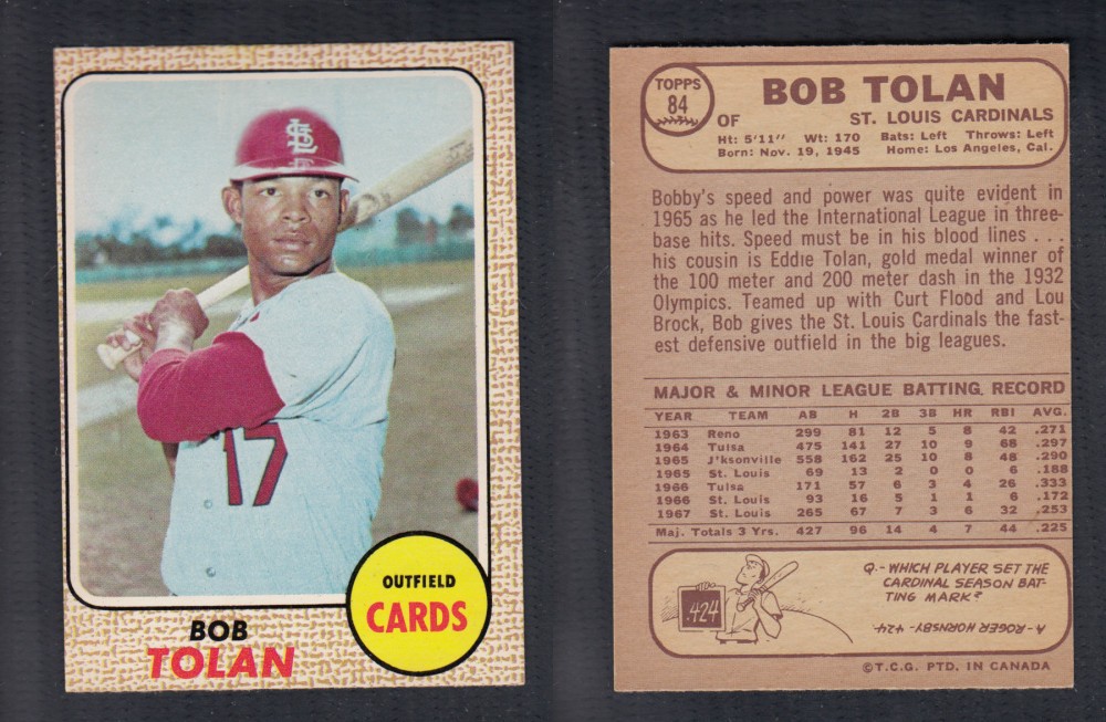 1968 O-PEE-CHEE BASEBALL CARD #84 B. TOLAN photo 1968 O-PEE-CHEE BASEBALL CARD #84 B. TOLAN photo