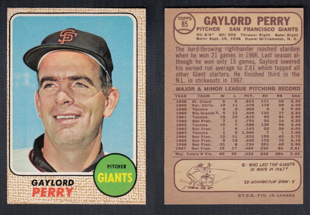1968 O-PEE-CHEE BASEBALL CARD #85 G. PERRY photo 1968 O-PEE-CHEE BASEBALL CARD #85 G. PERRY photo