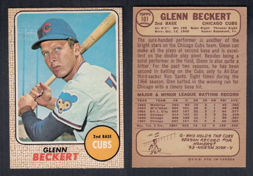 1968 O-PEE-CHEE BASEBALL CARD #101 G. BECKERT photo