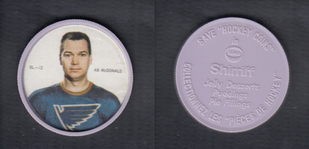 1968-69 SHIRRIFF HOCKEY COIN A.B. MCDONALD SL-12 *SP* photo 1968-69 SHIRRIFF HOCKEY COIN A.B. MCDONALD SL-12 *SP* photo