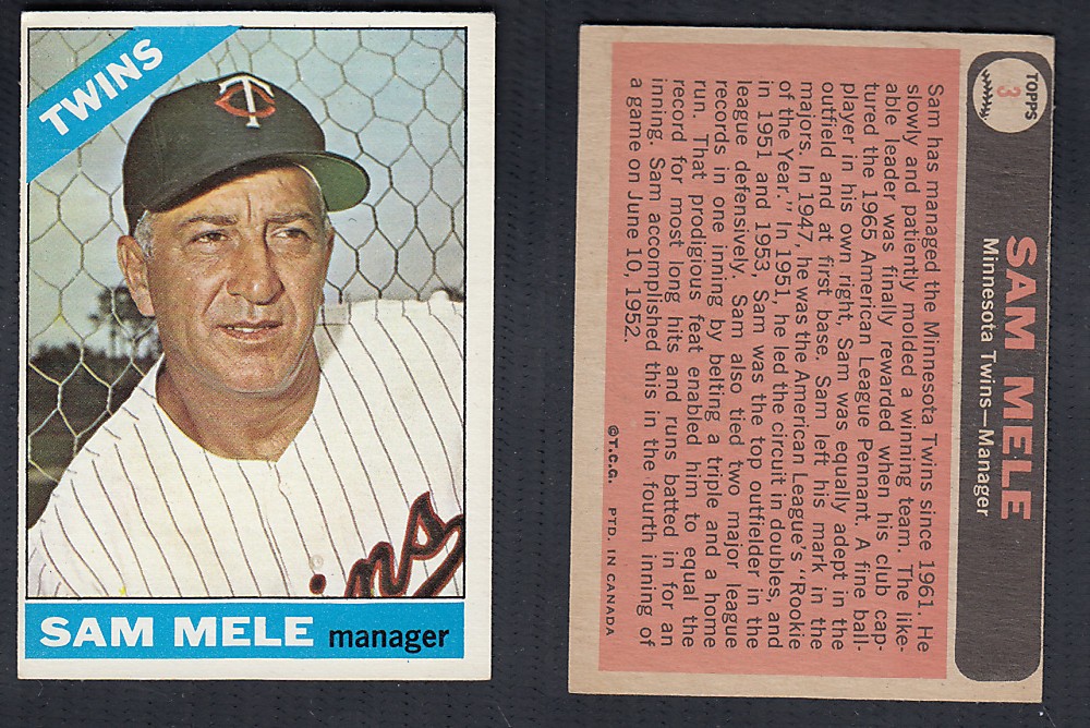 1966 O-PEE-CHEE BASEBALL CARD #3 S. MELE photo 1966 O-PEE-CHEE BASEBALL CARD #3 S. MELE photo