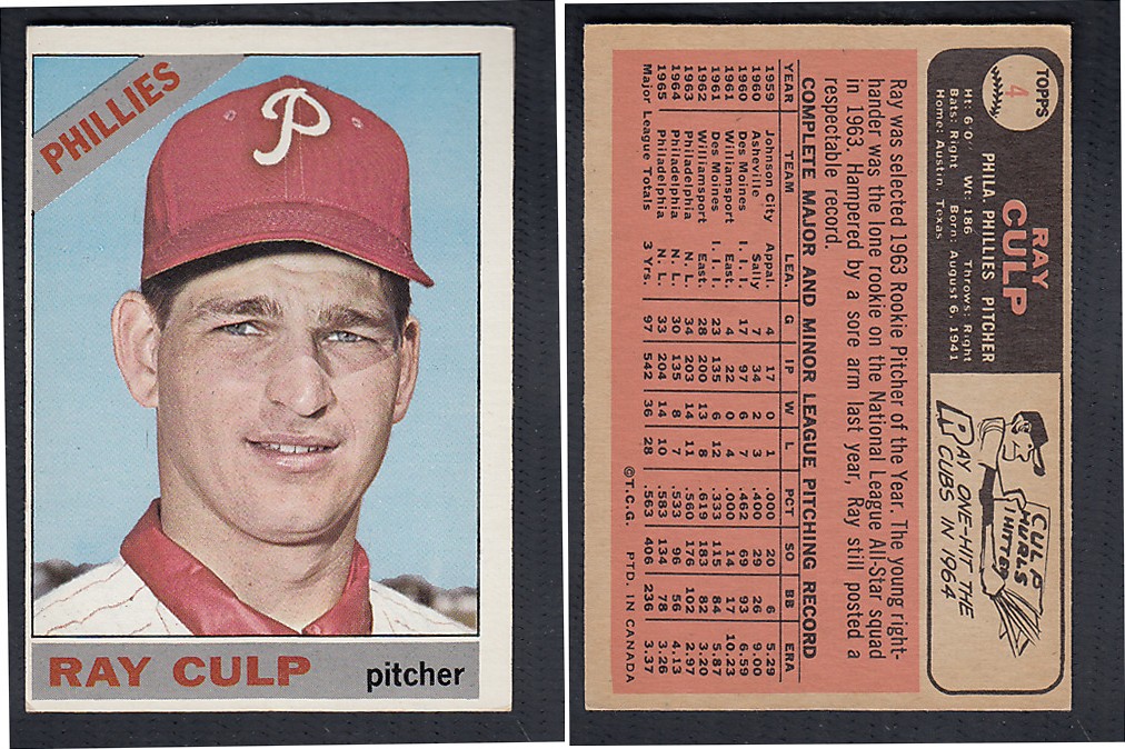 1966 O-PEE-CHEE BASEBALL CARD #4 R. CULP photo 1966 O-PEE-CHEE BASEBALL CARD #4 R. CULP photo