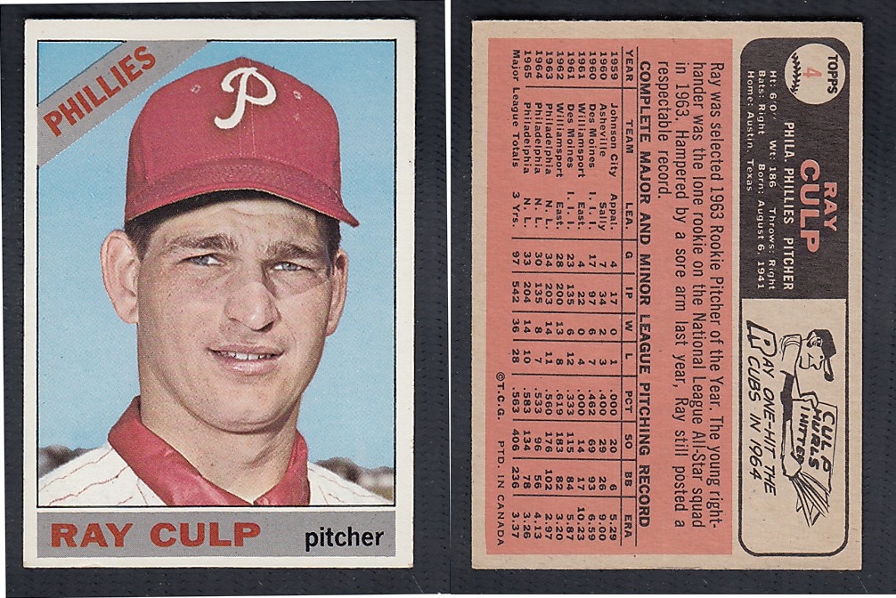 1966 O-PEE-CHEE BASEBALL CARD #4 R. CULP photo 1966 O-PEE-CHEE BASEBALL CARD #4 R. CULP photo