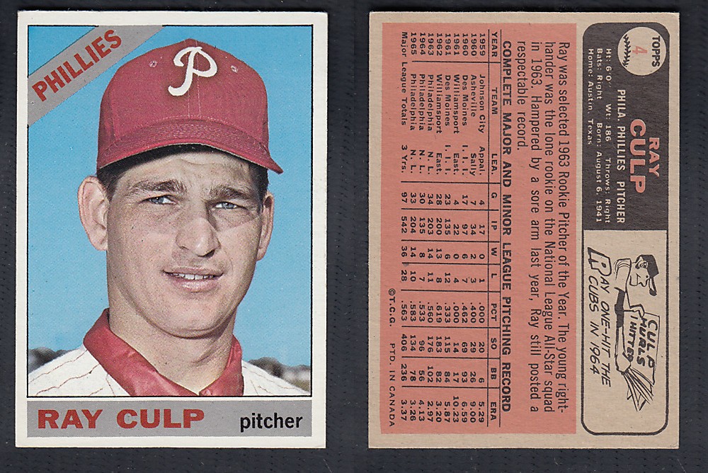 1966 O-PEE-CHEE BASEBALL CARD #4 R. CULP photo 1966 O-PEE-CHEE BASEBALL CARD #4 R. CULP photo
