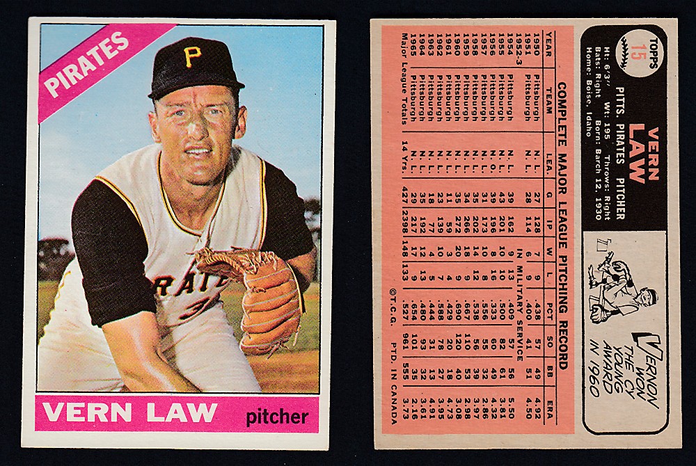 1966 O-PEE-CHEE BASEBALL CARD #15 V. LAW photo 1966 O-PEE-CHEE BASEBALL CARD #15 V. LAW photo