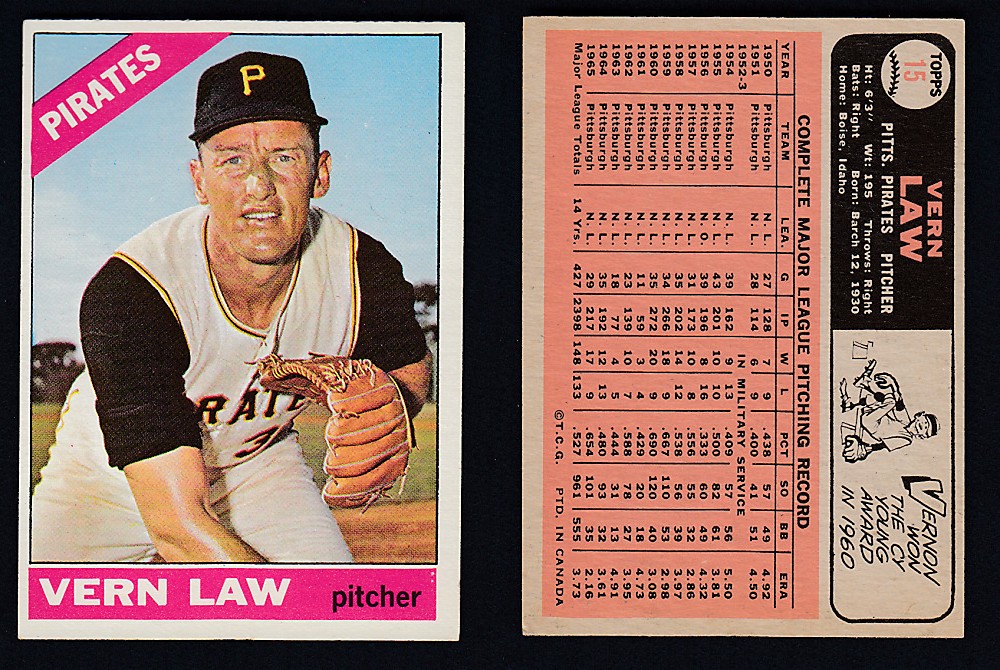 1966 O-PEE-CHEE BASEBALL CARD #15 V. LAW photo 1966 O-PEE-CHEE BASEBALL CARD #15 V. LAW photo