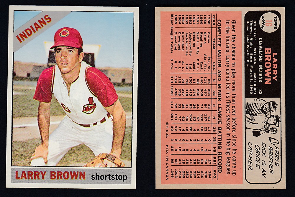 1966 O-PEE-CHEE BASEBALL CARD #16 L. BROWN photo