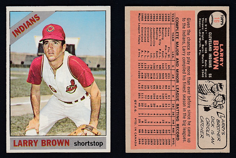 1966 O-PEE-CHEE BASEBALL CARD #16 L. BROWN photo 1966 O-PEE-CHEE BASEBALL CARD #16 L. BROWN photo