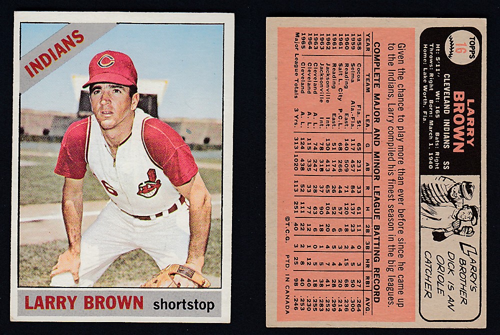 1966 O-PEE-CHEE BASEBALL CARD #16 L. BROWN photo 1966 O-PEE-CHEE BASEBALL CARD #16 L. BROWN photo