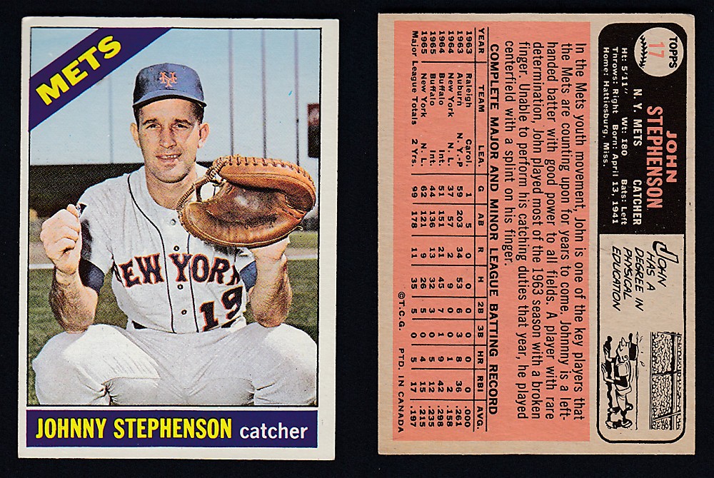1966 O-PEE-CHEE BASEBALL CARD #17 J. STEPHENSON photo 1966 O-PEE-CHEE BASEBALL CARD #17 J. STEPHENSON photo