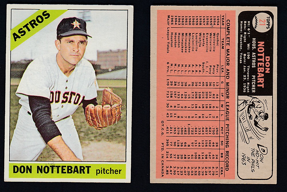 1966 O-PEE-CHEE BASEBALL CARD #21 D. NOTTEBART photo 1966 O-PEE-CHEE BASEBALL CARD #21 D. NOTTEBART photo