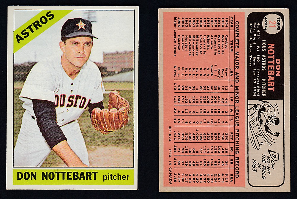 1966 O-PEE-CHEE BASEBALL CARD #21 D. NOTTEBART photo 1966 O-PEE-CHEE BASEBALL CARD #21 D. NOTTEBART photo