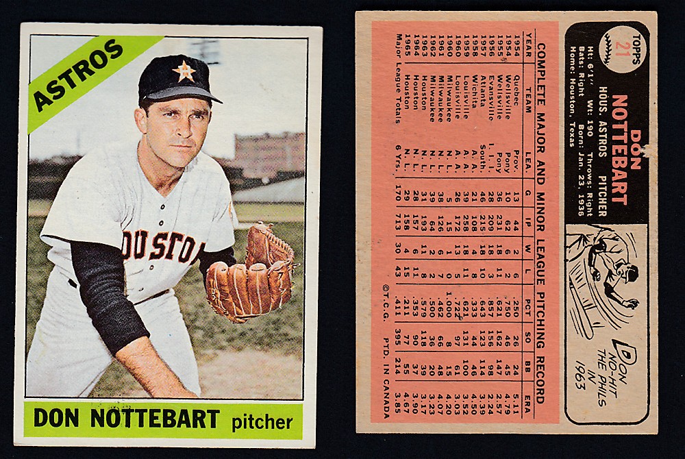 1966 O-PEE-CHEE BASEBALL CARD #21 D. NOTTEBART photo 1966 O-PEE-CHEE BASEBALL CARD #21 D. NOTTEBART photo