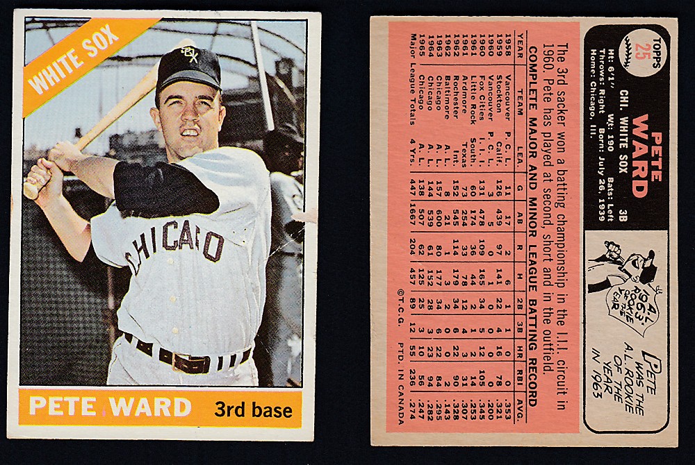1966 O-PEE-CHEE BASEBALL CARD #25 P. WARD photo 1966 O-PEE-CHEE BASEBALL CARD #25 P. WARD photo