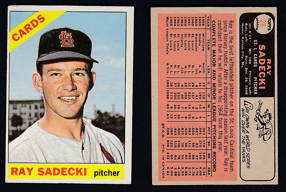 1966 O-PEE-CHEE BASEBALL CARD #26 R. SADECKI photo 1966 O-PEE-CHEE BASEBALL CARD #26 R. SADECKI photo