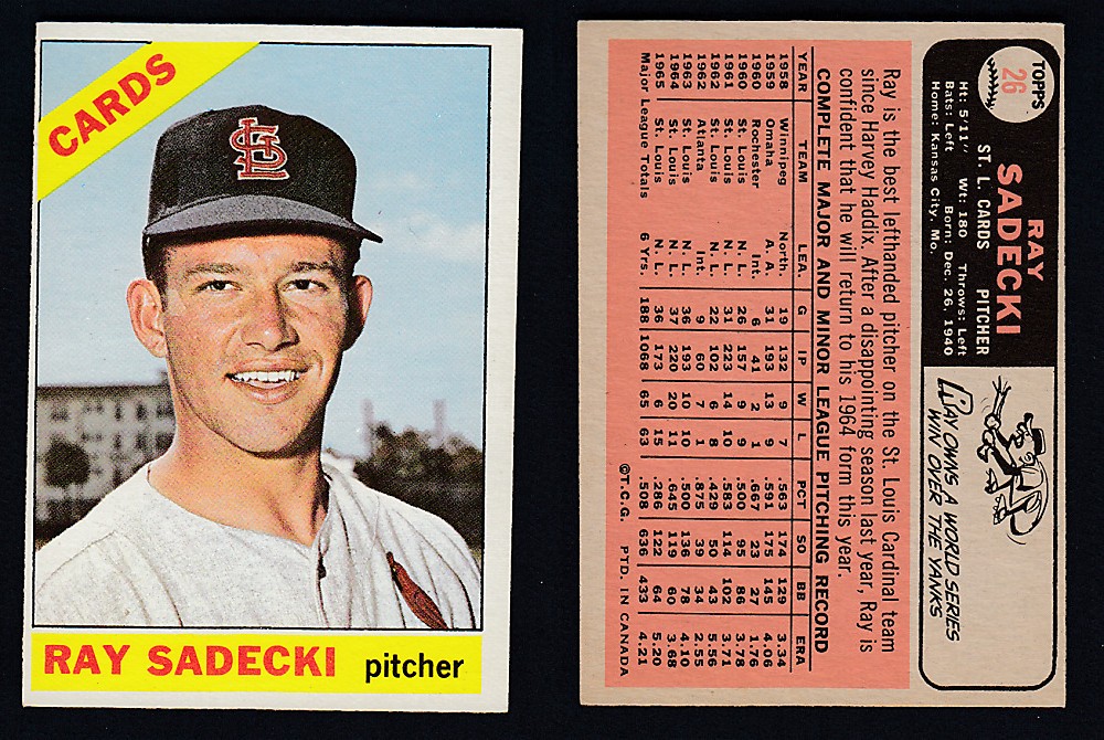 1966 O-PEE-CHEE BASEBALL CARD #26 R. SADECKI photo 1966 O-PEE-CHEE BASEBALL CARD #26 R. SADECKI photo