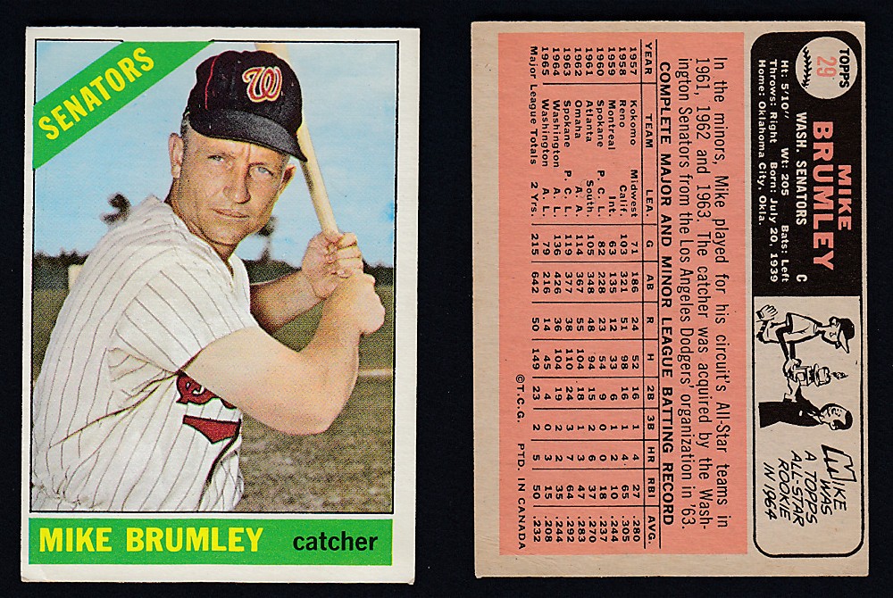 1966 O-PEE-CHEE BASEBALL CARD #29 M. BRUMLEY photo 1966 O-PEE-CHEE BASEBALL CARD #29 M. BRUMLEY photo