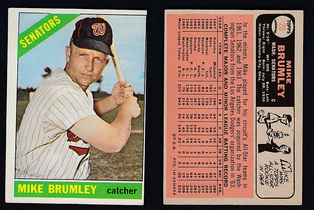 1966 O-PEE-CHEE BASEBALL CARD #29 M. BRUMLEY photo 1966 O-PEE-CHEE BASEBALL CARD #29 M. BRUMLEY photo