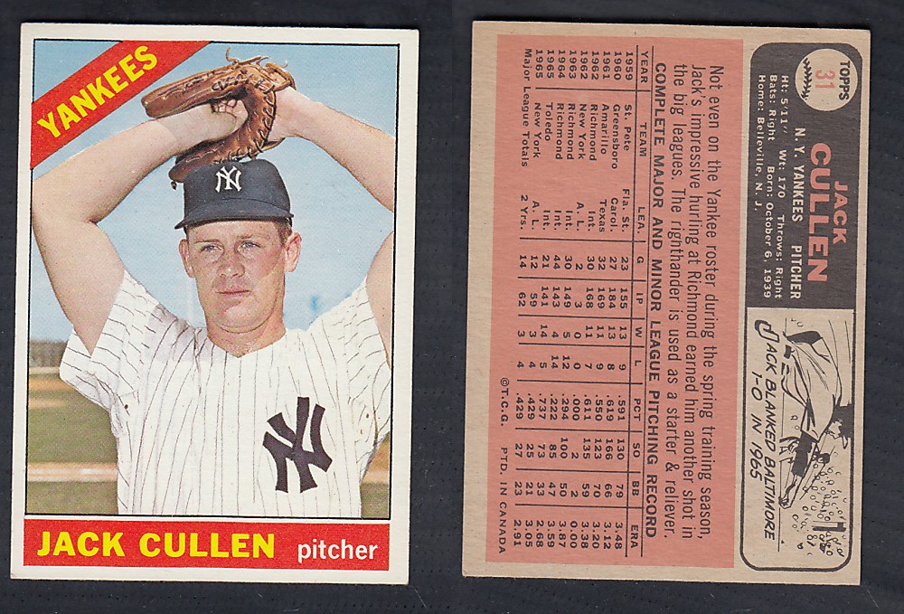 1966 O-PEE-CHEE BASEBALL CARD #31 J. CULLEN photo 1966 O-PEE-CHEE BASEBALL CARD #31 J. CULLEN photo