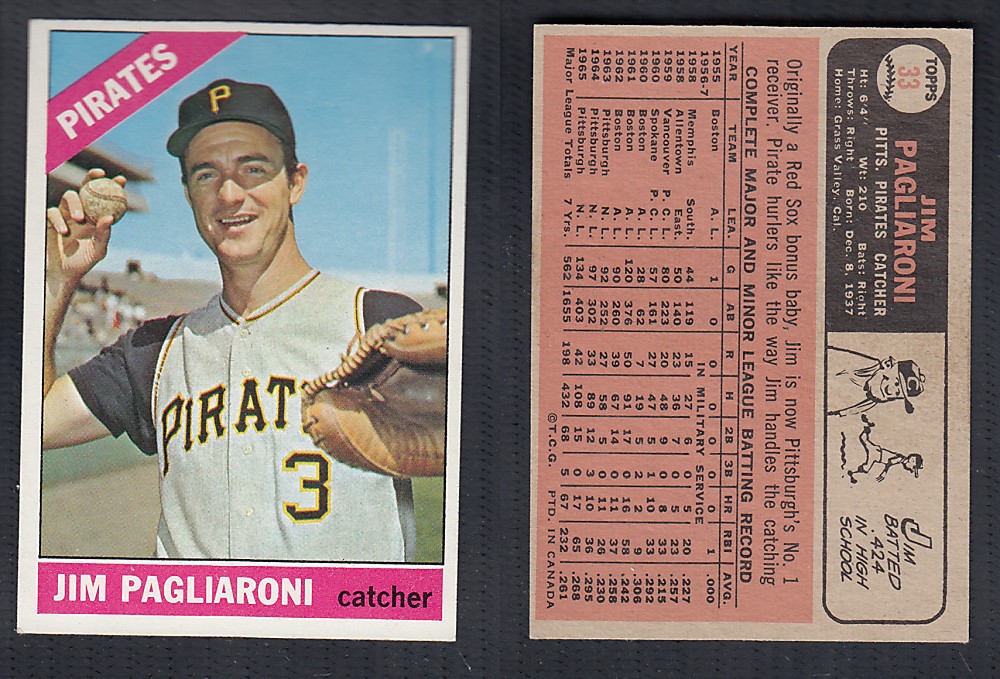 1966 O-PEE-CHEE BASEBALL CARD #33 J. PAGLIARONI photo 1966 O-PEE-CHEE BASEBALL CARD #33 J. PAGLIARONI photo