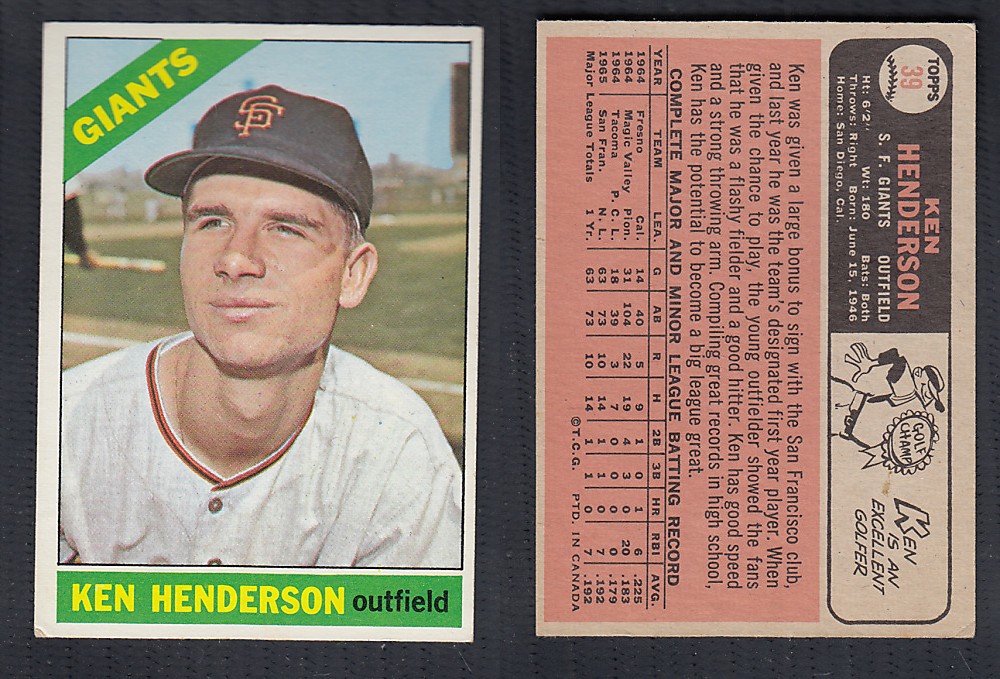 1966 O-PEE-CHEE BASEBALL CARD #39 K. HENDERSON photo 1966 O-PEE-CHEE BASEBALL CARD #39 K. HENDERSON photo