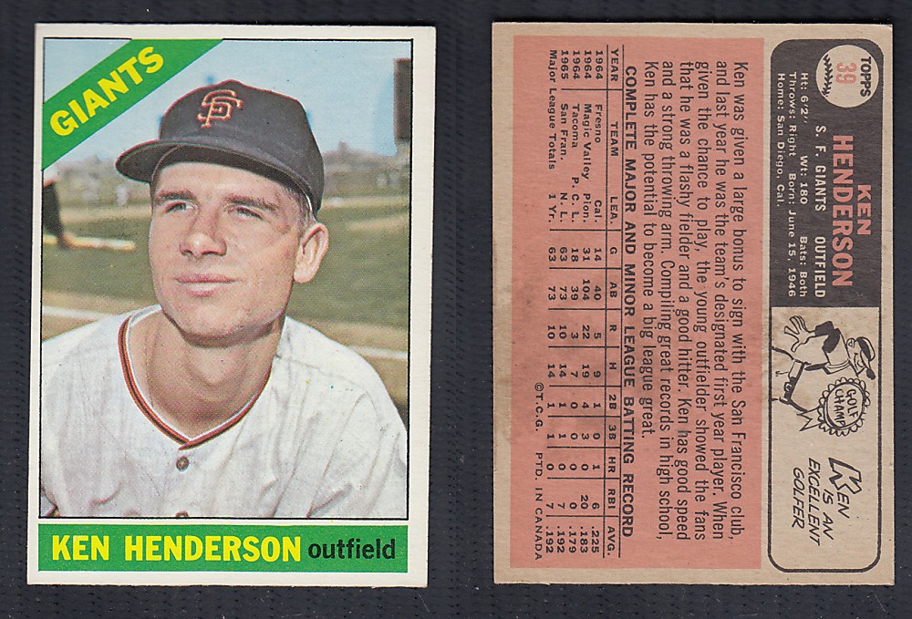 1966 O-PEE-CHEE BASEBALL CARD #39 K. HENDERSON photo 1966 O-PEE-CHEE BASEBALL CARD #39 K. HENDERSON photo