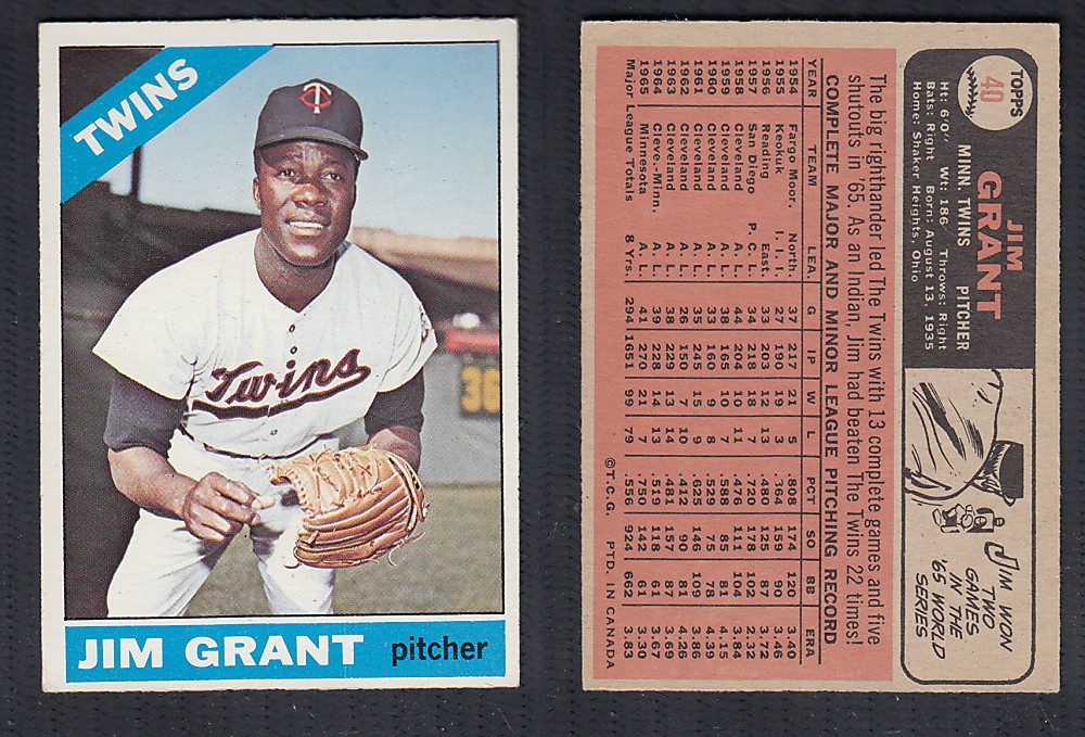1966 O-PEE-CHEE BASEBALL CARD #40 J. GRANT photo 1966 O-PEE-CHEE BASEBALL CARD #40 J. GRANT photo