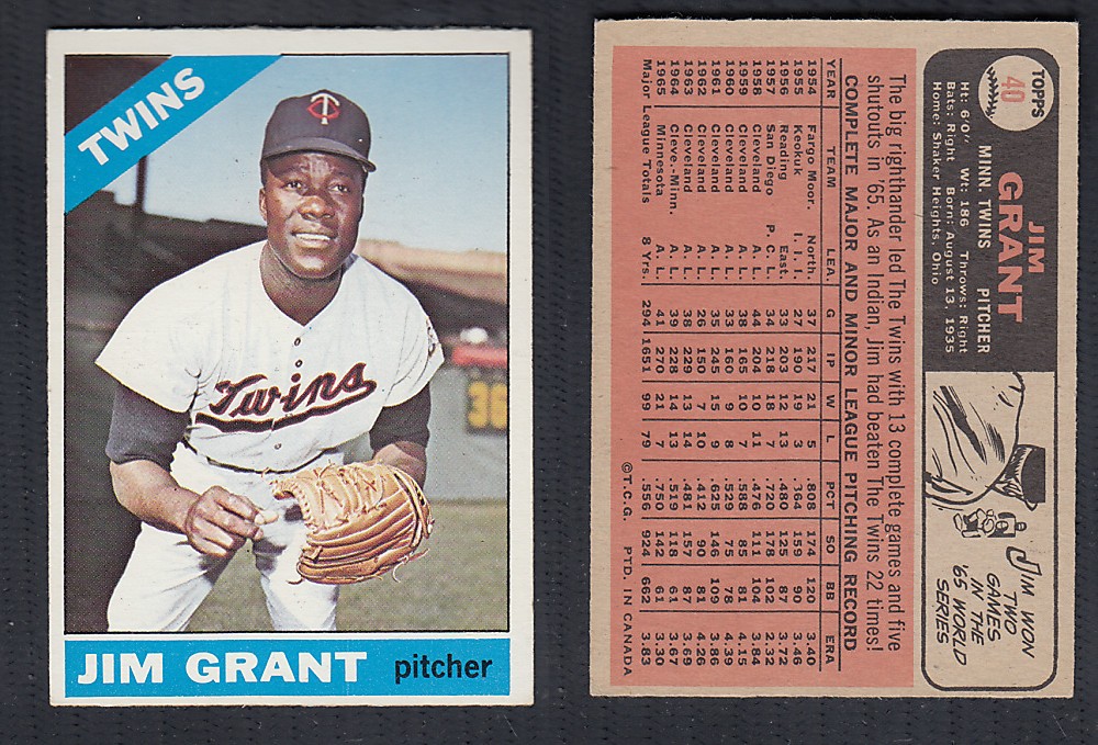 1966 O-PEE-CHEE BASEBALL CARD #40 J. GRANT photo