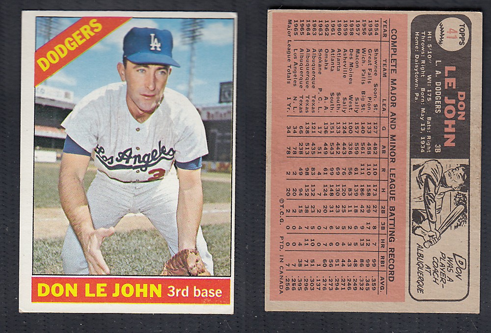 1966 O-PEE-CHEE BASEBALL CARD #41 D. LE JOHN photo 1966 O-PEE-CHEE BASEBALL CARD #41 D. LE JOHN photo