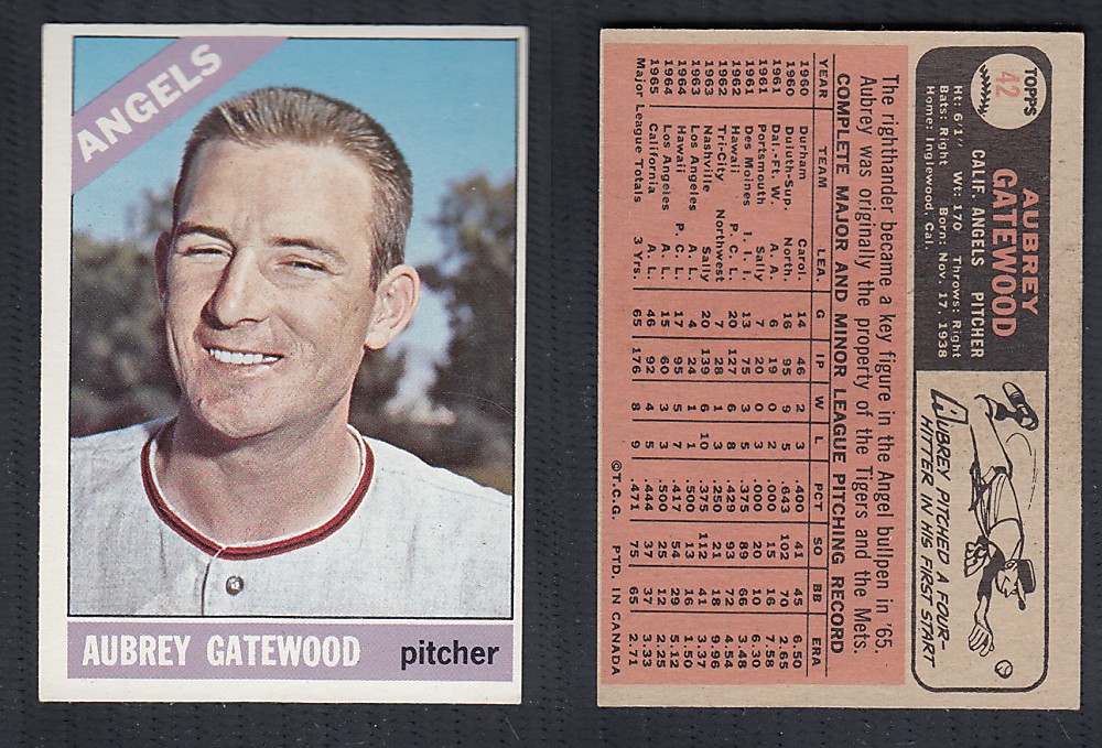 1966 O-PEE-CHEE BASEBALL CARD #42 A. GATEWOOD photo