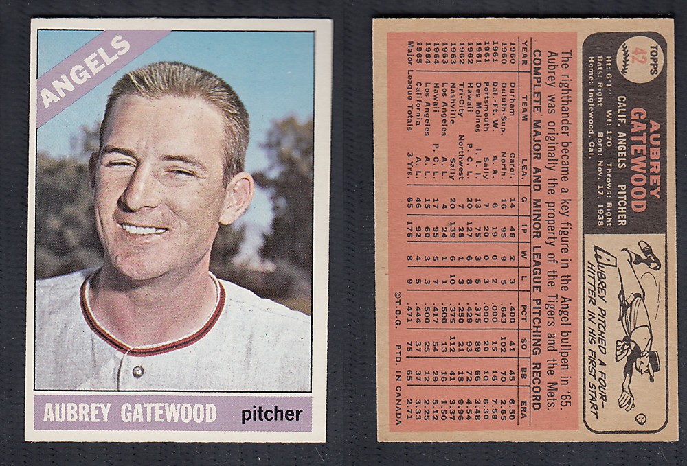 1966 O-PEE-CHEE BASEBALL CARD #42 A. GATEWOOD photo 1966 O-PEE-CHEE BASEBALL CARD #42 A. GATEWOOD photo