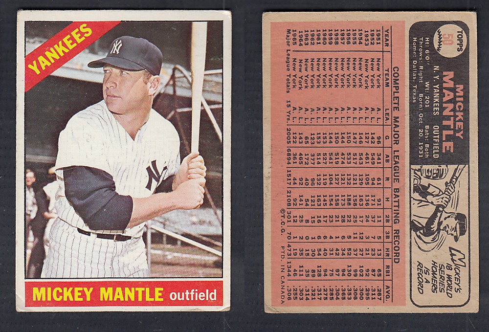 1966 O-PEE-CHEE BASEBALL CARD #50 M. MANTLE photo
