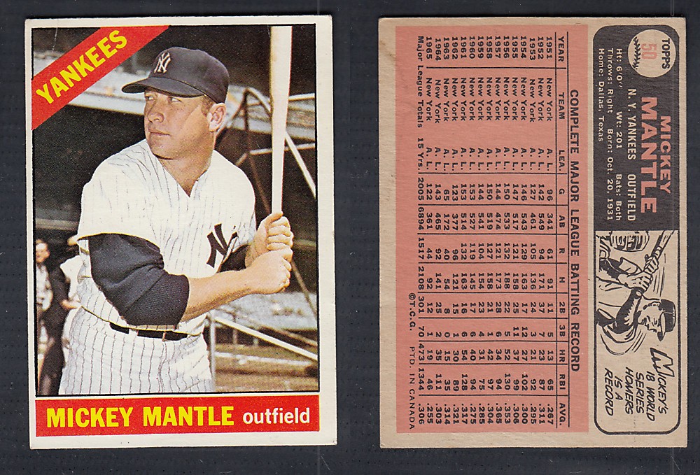 1966 O-PEE-CHEE BASEBALL CARD #50 M. MANTLE photo 1966 O-PEE-CHEE BASEBALL CARD #50 M. MANTLE photo