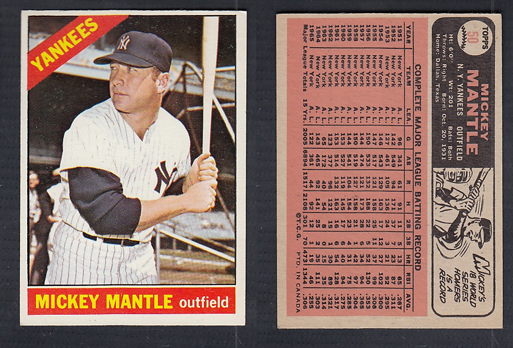 1966 O-PEE-CHEE BASEBALL CARD #50 M. MANTLE photo
