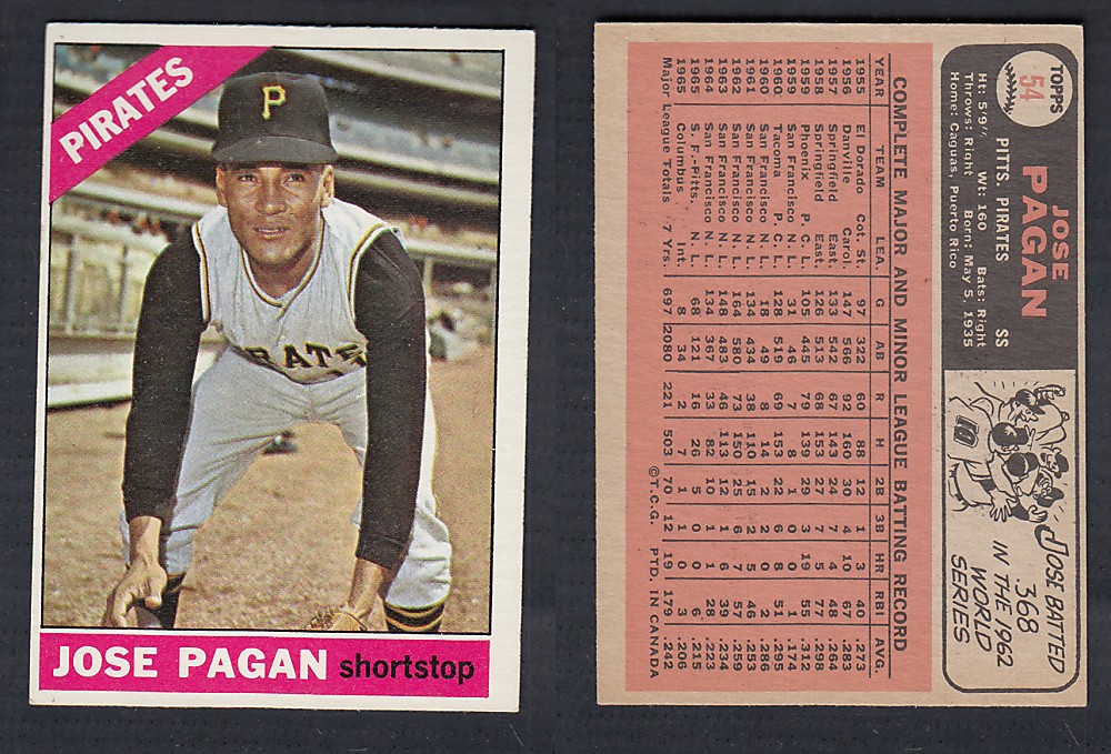 1966 O-PEE-CHEE BASEBALL CARD #54 J. PAGAN photo