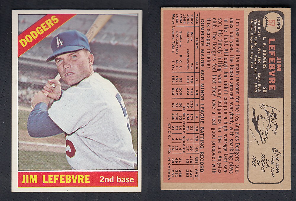 1966 O-PEE-CHEE BASEBALL CARD #57 J. LEFEBVRE photo 1966 O-PEE-CHEE BASEBALL CARD #57 J. LEFEBVRE photo