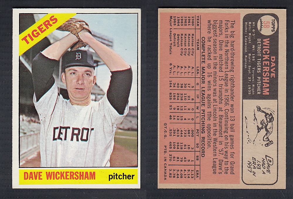 1966 O-PEE-CHEE BASEBALL CARD #58 D. WICKERSHAM photo 1966 O-PEE-CHEE BASEBALL CARD #58 D. WICKERSHAM photo