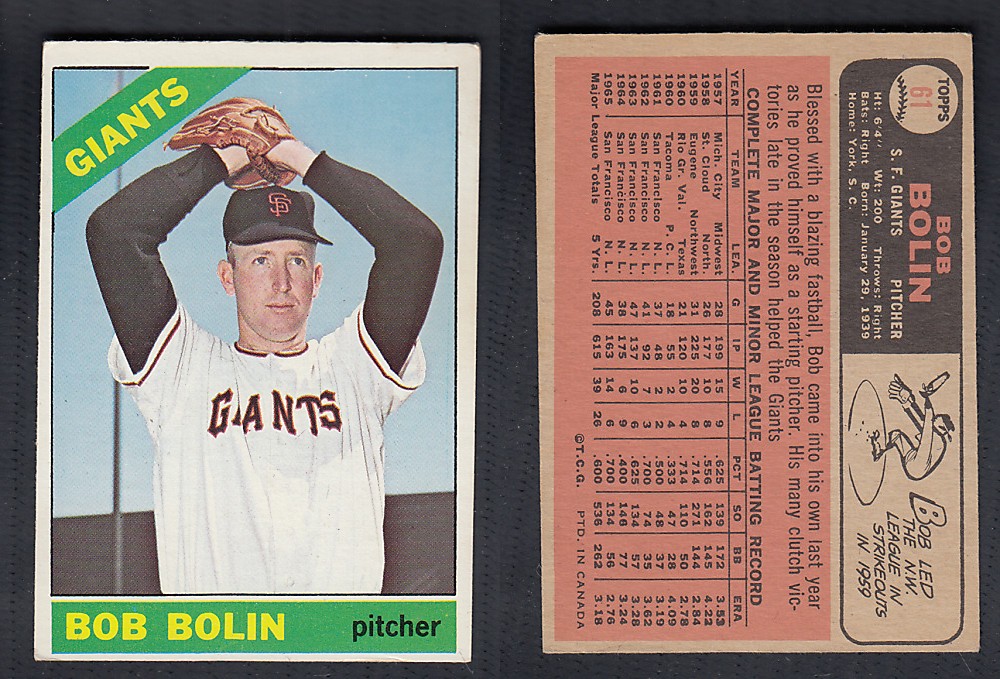 1966 O-PEE-CHEE BASEBALL CARD #61 B. BOLIN photo 1966 O-PEE-CHEE BASEBALL CARD #61 B. BOLIN photo