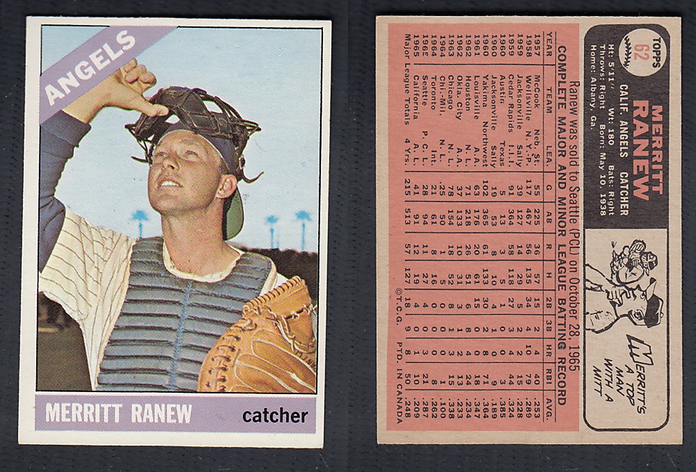 1966 O-PEE-CHEE BASEBALL CARD #62 M. RANEW photo